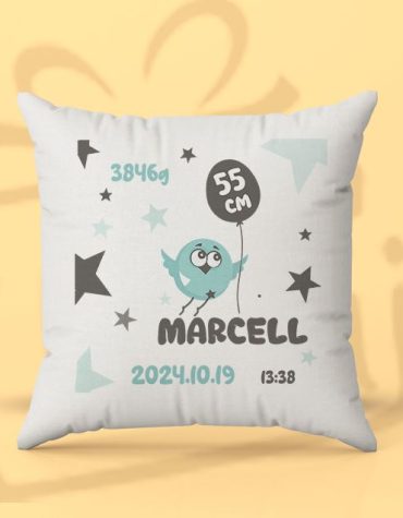Kék madárkás baba emlékpárna